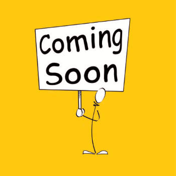 Un bonhomme qui tient une pancarte avec la mention : coming soon